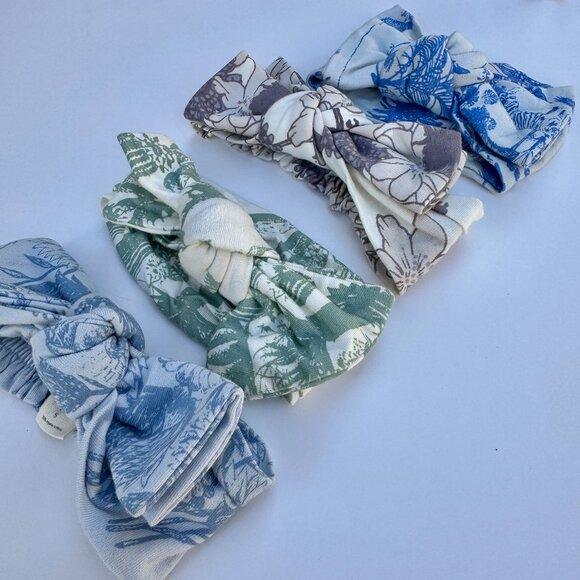 Kate Quinn Head Bow Set | Botanical Toile, 4-Pack | Blue, Sage & Plum | 0–6M (S) - Picture 1 of 6